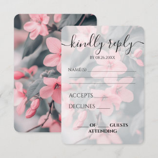 Cartão RSVP Casamento de Folhas Verdes Flores Cor-de-Rosa Pers