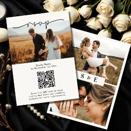 Cartão RSVP Casamento de Foto com Código QR de Script Minimali