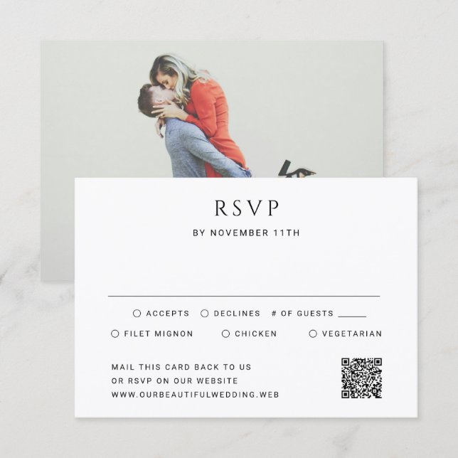 Cartão RSVP Casamento de Foto com Código QR Simples Moderno (Frente/Verso)