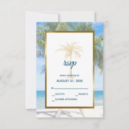 Cartão RSVP Casamento de Foto de Praia com Palmeira Tropical G
