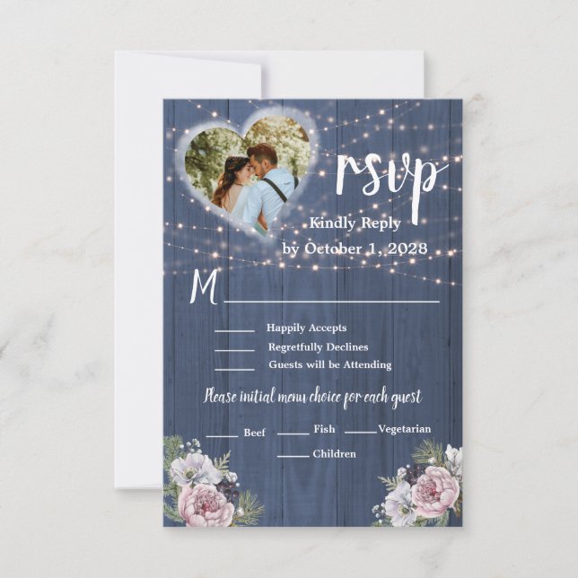 Cartão RSVP Casamento de Foto Floral Romântica Rustic (Frente)