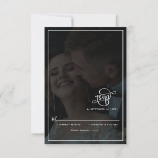 Cartão RSVP Casamento de Fotografias de Sobreposição Preta e B
