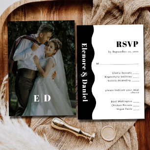Cartão RSVP Casamento de Fotografias do Lado Branco e Preto Mo