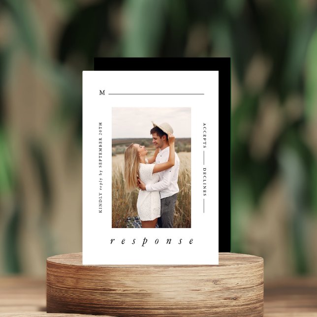 Cartão RSVP Casamento de Fotografias Mínimas Modernas a Preto  (Criador carregado)