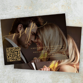 Cartão RSVP Casamento de fotos elegante com código QR