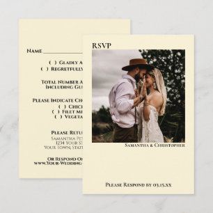 Cartão RSVP Casamento de Fotos Simples Minimalista em Ivory Cr