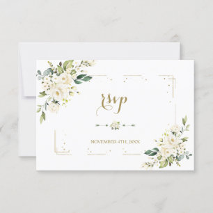 Cartão RSVP Casamento de Frame Confetti Dourado das Flores Bra