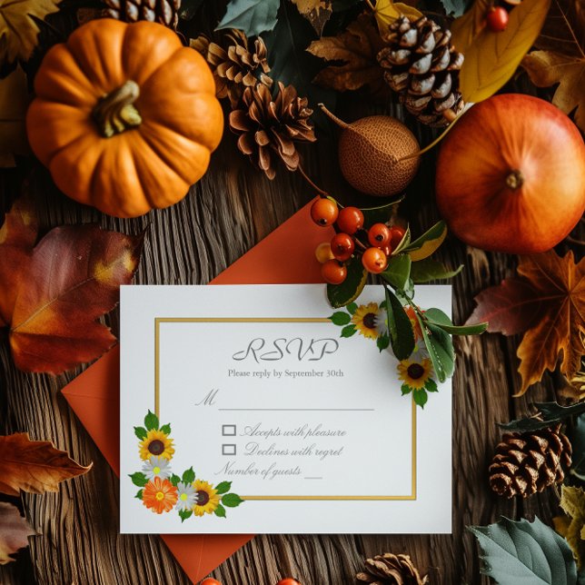 Cartão RSVP Casamento de Frame Dourado Floral (Criador carregado)
