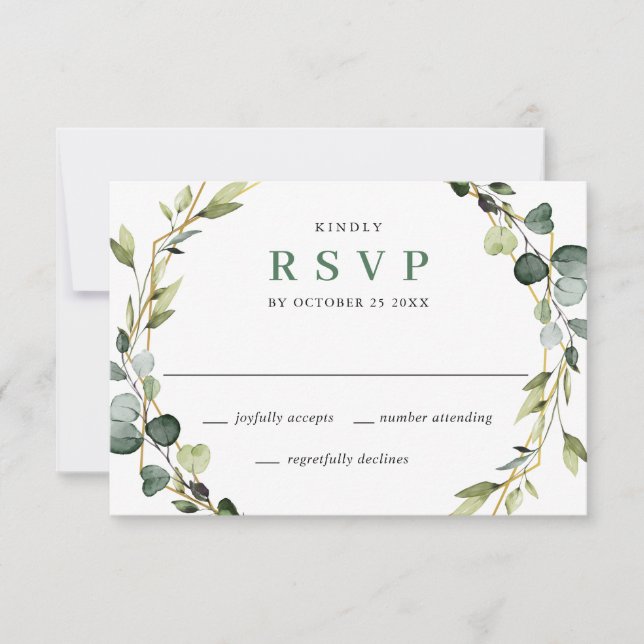 Cartão RSVP Casamento de Frame Eucalyptus Wreath Moderno Elega (Frente)