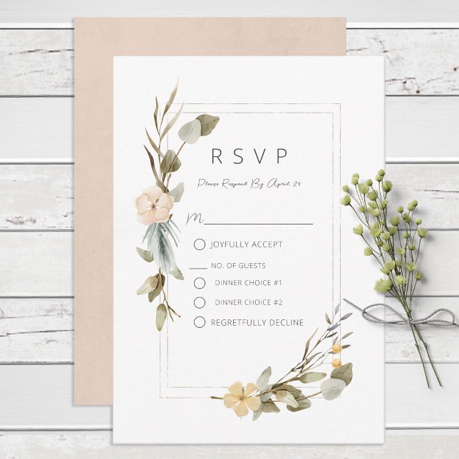 Cartão RSVP Casamento de Frame Floral de Boho Seco (Criador carregado)