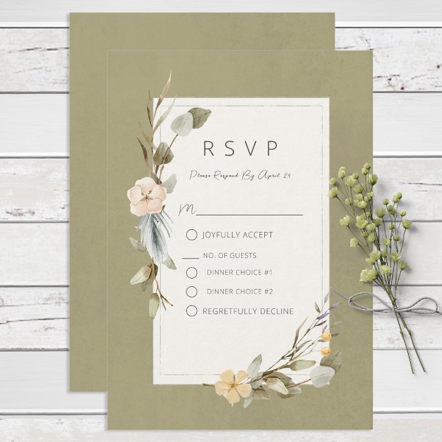 Cartão RSVP Casamento de Frame Floral de Boho Seco (Criador carregado)