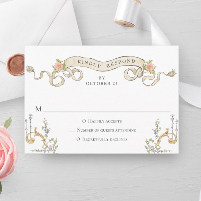 Cartão RSVP Casamento de Frame Floral, Ornamentado Vitoriano G (Criador carregado)