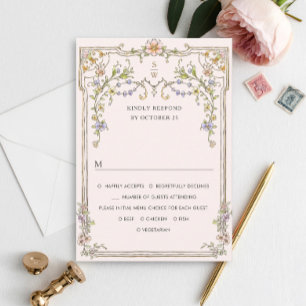 Cartão RSVP Casamento de Frame Floral, Ornamentado Vitoriano G