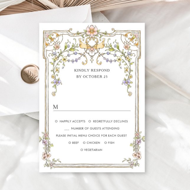 Cartão RSVP Casamento de Frame Floral, Ornamentado Vitoriano G (Criador carregado)