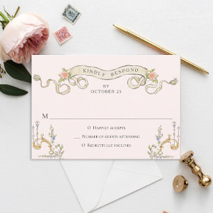 Cartão RSVP Casamento de Frame Floral, Ornamentado Vitoriano G