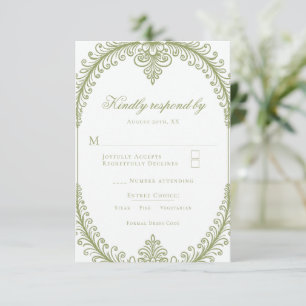 Cartão RSVP Casamento de Frame Flourish Francês Verde
