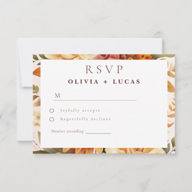 Cartão RSVP Casamento de Frame Laranja Elegante (Frente)