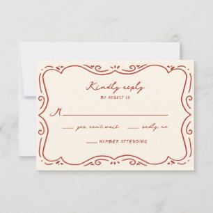 Cartão RSVP Casamento de Frame Terracotta Desenhado à Mão