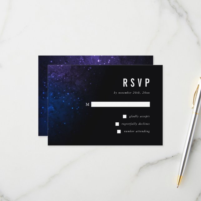 Cartão RSVP Casamento de Galáxias para o Céu e Estrelas Brilha (Frente/Verso In Situ)