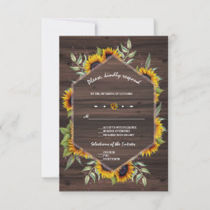 Cartão RSVP Casamento de Girassol com Girassol