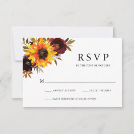 Cartão RSVP Casamento De Girassol Floral Rustic Fall
