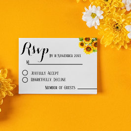 Cartão RSVP Casamento de girassol rústico minimalista Elegante