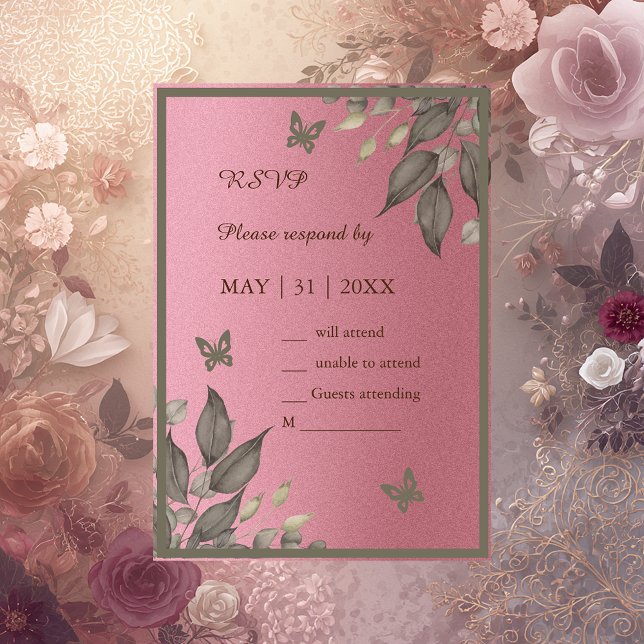 Cartão RSVP Casamento de Glam Floral Eucalyptus rosa (Criador carregado)