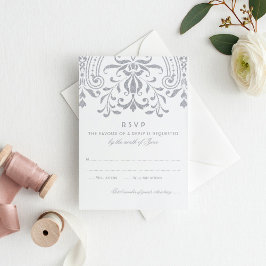 Cartão RSVP Casamento de Glamor de Prata Elegante