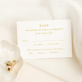 Cartão RSVP Casamento de Glamor Dourado Elegante