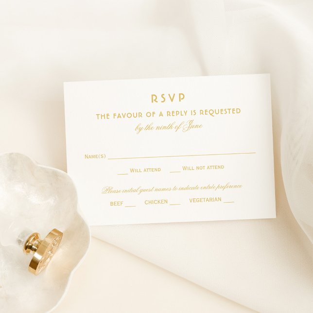 Cartão RSVP Casamento de Glamor Dourado Elegante (Criador carregado)