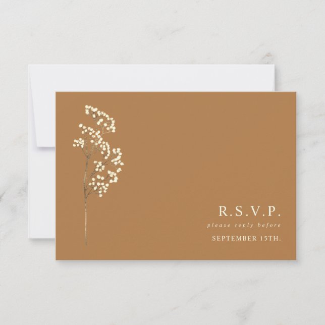Cartão RSVP Casamento De Goldeno Botânico De Gypsophila Stem (Frente)