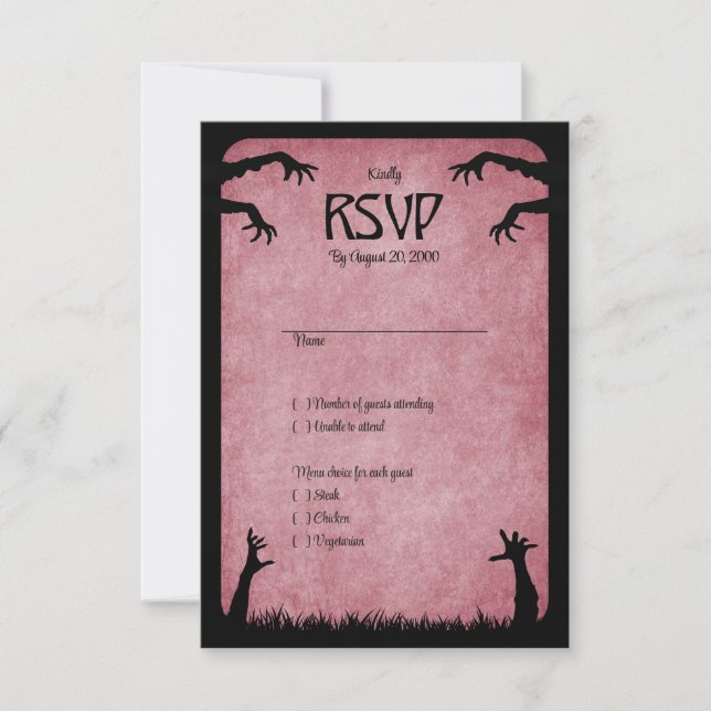 Cartão RSVP Casamento de Halloween de Zombie Horror (Frente)