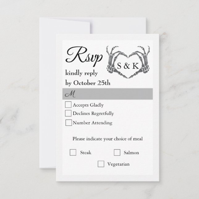 Cartão RSVP Casamento de Halloween do Esqueleto Romântico Góti (Frente)