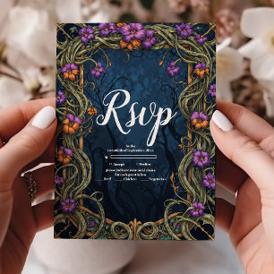 Cartão RSVP Casamento de Halloween em estilo Gótico Art Nouvea