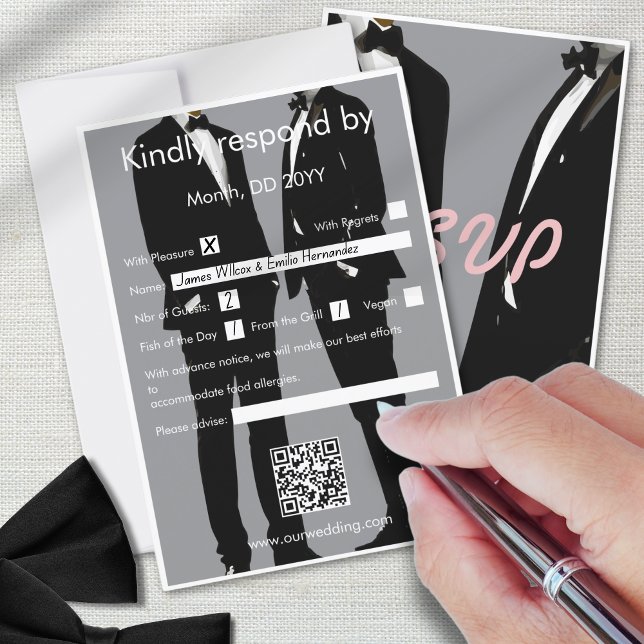 Cartão RSVP Casamento de Homens Gay Modernos Elegantes (Criador carregado)