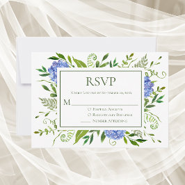 Cartão RSVP Casamento de Hortênsias Azuis