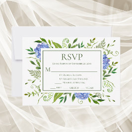 Cartão RSVP Casamento de Hortênsias Azuis