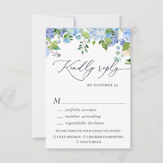 Cartão RSVP Casamento de Hydrangea Azul Elegante de ESCOLHA DE (Frente)