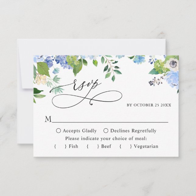 Cartão RSVP Casamento de Hydrangea Azul Elegante de ESCOLHA DE (Frente)