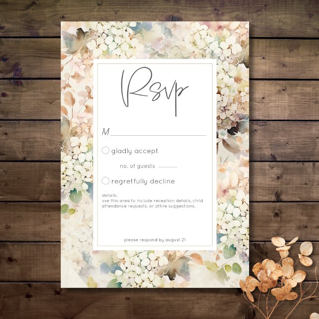 Cartão RSVP Casamento de Hydrangeas Neutrais Românticas (Romantic Neutral Vintage Hydrangeas Wedding RSVP Card)