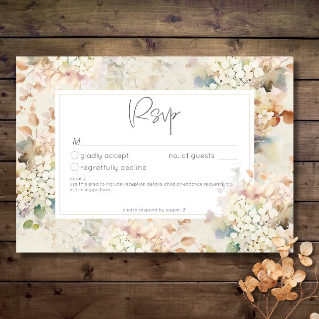 Cartão RSVP Casamento de Hydrangeas Neutrais Românticas (Romantic Neutral Vintage Hydrangeas Wedding RSVP Card)