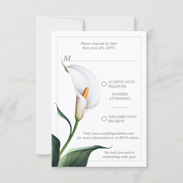 Cartão RSVP Casamento de Ilegante Ivory White Calla Lily (Frente)