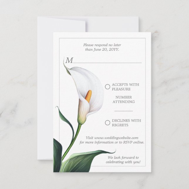 Cartão RSVP Casamento de Ilegante Ivory White Calla Lily (Frente)
