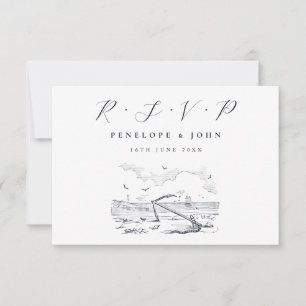 Cartão RSVP Casamento de Ilustração de Âncora de Praia Elegant