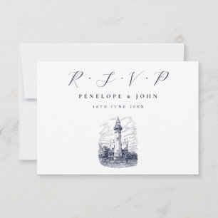 Cartão RSVP Casamento de Ilustração de Farol Náutico Elegante