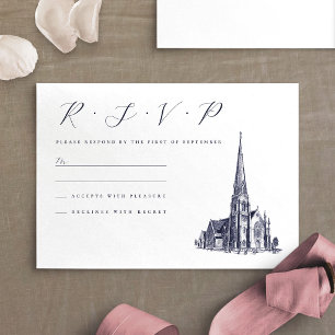 Cartão RSVP Casamento de Ilustração de Vintage Venue Church