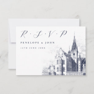 Cartão RSVP Casamento de Ilustração do Palácio de Script Tradi