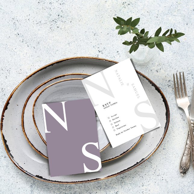 Cartão RSVP Casamento de Iniciais de Negrito Mínimo e Elegante (Criador carregado)