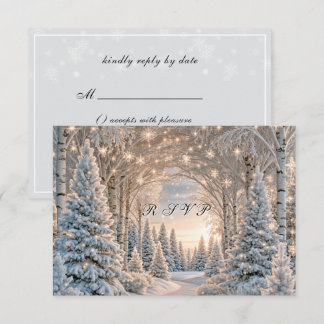 Cartão RSVP Casamento de Inverno Árvores de Pinheiro Flocos de
