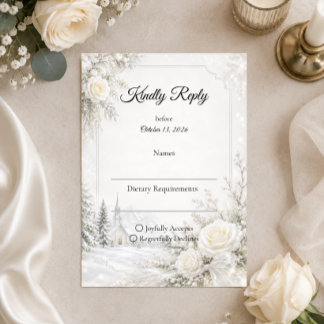 Cartão RSVP Casamento de Inverno Atemporal